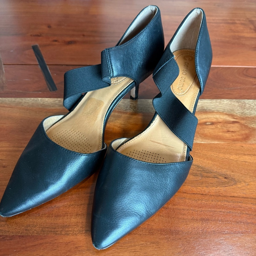 Corso Como Black Pointed Heels with Elastic Strap - Picture 2 of 11